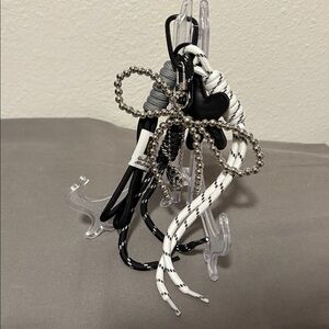 New Beaded Bow & Bowknot Black & White Bag Charm With Star